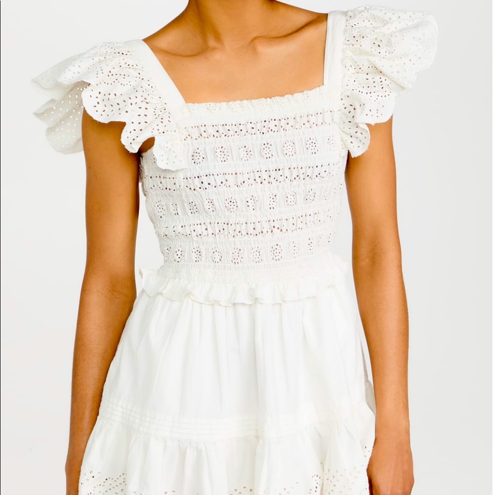 Sea Vienne Eyelet Flutter Sleeve Smocked Dress